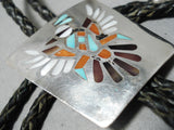 Impressive Vintage Native American Zuni Turquoise Sterling Silver Bolo Tie Old-Nativo Arts