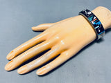 Comet Native American Navajo Vintage Turquoise Sterling Silver Inlay Bracelet Cuff-Nativo Arts