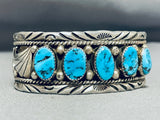 Fabulous Vintage Native American Navajo 5 Morenci Turquoise Sterling Silver Bracelet-Nativo Arts