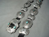 Hand Tooled Vintage Native American Navajo Spiderweb Turquoise Sterling Silver Concho Belt-Nativo Arts
