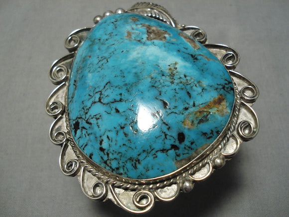 Huge Heavy!! Vintage Native American Navajo Earth Blue Turquoise Sterling Silver Bracelet Old-Nativo Arts