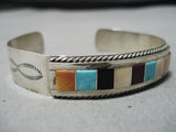 Marvelous Vintage Native American Navajo Turquoise Inlay Sterling Silver Bracelet Old-Nativo Arts