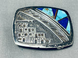 One Of The Most Detailed Vintage Native American Navajo Turquoise Sterling Silver Buckle-Nativo Arts
