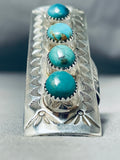 Fascinating Native American Navajo Signed 4 Turquoise Sterling Silver Huge Ring-Nativo Arts