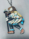 Important Big Vintage Native American Navajo Turquoise Ceremoy Dancer Sterling Silver Necklace-Nativo Arts