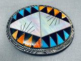 Native American Precisely Detailed Vintage Zuni Turquoise Sterling Silver Shell Buckle-Nativo Arts