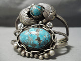 Towering Vintage Native American Navajo Morenci Turquoise Sterling Silver Chain Link Bracelet-Nativo Arts