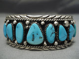 Dean Brown Natural Turquoise Vintage Native American Navajo Sterling Silver Bracelet Old-Nativo Arts