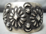 Huge Hand Tooled Vintage Native American Navajo Sterling Silver Repoussed Bracelet-Nativo Arts