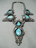 One Of The Finest Vintage Native American Navajo Turquoise Sterling Silver Dangle Necklace-Nativo Arts