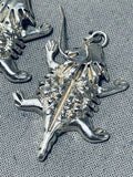 Wonderful Native American Navajo Sterling Silver Handcarved Toad Earrings-Nativo Arts
