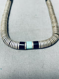 Rare Heavy Sterling Silver Heishi Vintage Native American Navajo Turquoise Necklace Old-Nativo Arts
