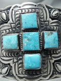 One Of The Best Native American Navajo Turquoise Cross Sterling Silver Bracelet-Nativo Arts