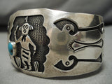 Superior Vintage Hopi Native American Navajo Mudhead Sterling Silver Persin Turquoise Bracelet-Nativo Arts