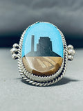Noteworthy Native American Navajo Turquoise Sterling Silver Monument Valley Ring-Nativo Arts