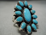 Huge Vintage Native American Navajo Carico Lake Turquoise Sterling Silver Satellite Ring-Nativo Arts