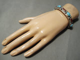 Heavy Thick! Vintage Native American Navajo Carico Lake Turquoise Coral Sterling Silver Bracelet-Nativo Arts