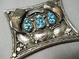 Huge Heavy 100 Gram Vintage Native American Navajo Turquoise Sterling Silver Buckle Old-Nativo Arts
