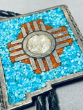 Astonishing Vintage Native American Navajo Turquoise Sterling Silver New Mexico Bolo Signed-Nativo Arts