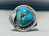 Rare Turquoise Mine Vintage Native American Navajo Blue Gem Sterling Silver Leaf Ring Old-Nativo Arts