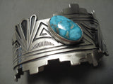 High Grade Vintage Native American Navajo Carico Lake Turquoise Sterling Silver Bracelet-Nativo Arts