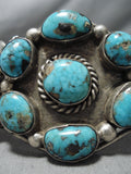 Museum Quality Vintage Native American Navajo Turquoise Cluster Sterling Silver Bracelet Old-Nativo Arts