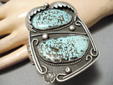 One Of Biggest Best Vintage Native American Navajo #8 Turquoise Sterling Silver Leaf Bracelet-Nativo Arts
