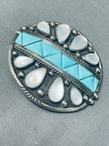Heavy Thick Vintage Native American Navajo Turquoise Pearl Sterling Silver Buckle Old-Nativo Arts