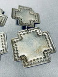 Marvelous Vintage Native American Navajo Sterling Silver Cross Clip Earrings-Nativo Arts