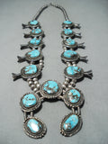 Women's Vintage Native American Navajo Morenci Turquoise Sterling Silver Squash Blossom Necklace-Nativo Arts