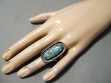 One Of The Best Vintage Native American Navajo Old Kingman Turquoise Sterling Silver Ring-Nativo Arts