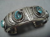 Rare Old Morenci Turquoise Vintage Native American Navajo Sterling Silver Bracelet Old-Nativo Arts