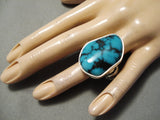 Striking Vintage Native American Navajo Intense Godber Turquoise Sterling Silver Ring Old-Nativo Arts