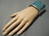 One Of Best Vintage Zuni Native American Inlay Tuquoise Sterling Silver Bracelet-Nativo Arts