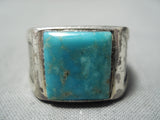 Incredible Men's Vintage Native American Navajo Squared Turquoise Sterling Silver Ring-Nativo Arts
