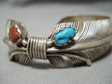 Striking Vintage Native American Navajo Hand Carved Sterling Silver Feather Bracelet Old-Nativo Arts