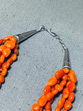 Very Rare Chunky Coral Native American Navajo Sterling Silver Necklace-Nativo Arts