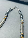 Important Long Native American Navajo Sterling Silver Tubule Shell Necklace-Nativo Arts