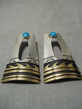 Authentic Vintage Native American Navajo Thomas Singer Turquoise Sterling Silver Earrings-Nativo Arts