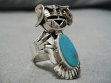 Remarkable Native Native American Navajo Nel Morton Blue Gem Turquoise Sterling Silver Ring-Nativo Arts
