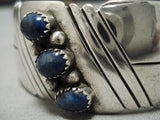 Superior Vintage Native American Navajo Hand Wrought Sterling Silver Lapis Bracelet Old-Nativo Arts