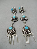 Twist Coil Vintage Native American Zuni Sleeping Beauty Turquoise Sterling Silver Earrings-Nativo Arts