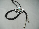 Native American Dancing Eagle Kachian Vintage Zuni Turquoise Sterling Silver Bolo Tie Old-Nativo Arts