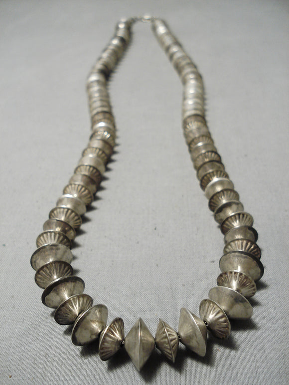 Stunning Vintage Native American Navajo Hogan Sterling Silver Bead Necklace-Nativo Arts