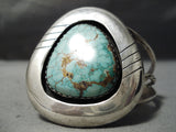 Fat Teardrop Vintage Native American Navajo Carico Lake Turquoise Sterling Silver Bracelet-Nativo Arts