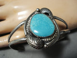 Expressive Vintage Native American Navajo Kingman Turquoise Sterling Silver Bracelet Old-Nativo Arts