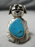 Detailed!! Vintage Native American Navajo Kachina Master Sterling Silver Turquoise Ring-Nativo Arts