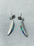 Intricate Front Inlay Vintage Native American Navajo Turquoise Sterling Silver Earrings-Nativo Arts