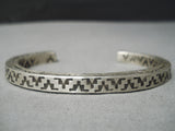 Thick And Heavy!! Native American Navajo Sterling Silver Pueblo Geomtric Bracelet-Nativo Arts