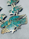Extreme Detail Vintage Native American Navajo Turquoise Sterling Silver Squash Blossom Necklace-Nativo Arts